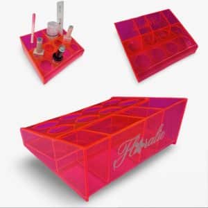 Présentoir en plexiglas – 8 trous + 4 compartiments outils